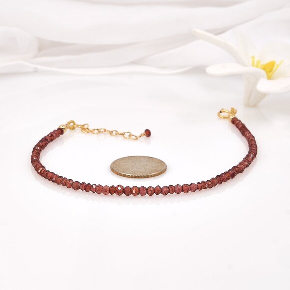 Mozambique Garnet Delicate Bracelet, 14k Gold Filled, Perfect for Gifting - Picture 4 of 11